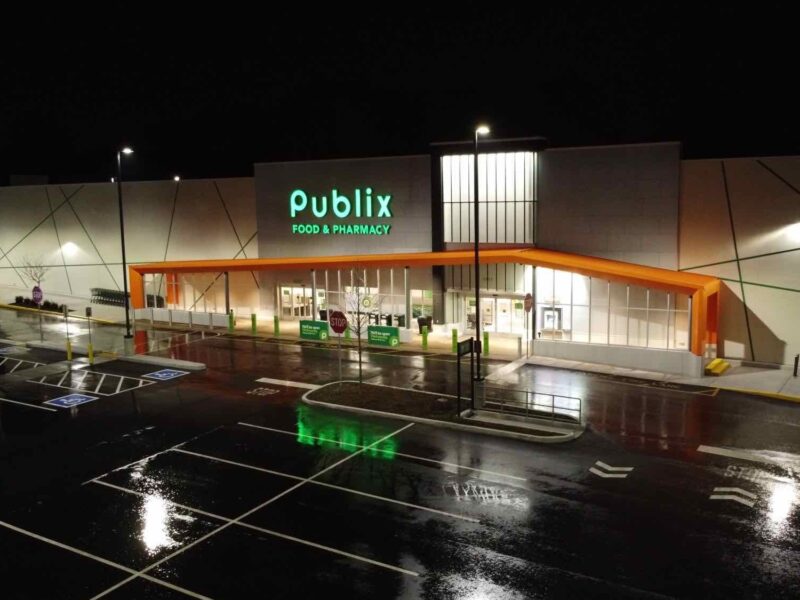 Publix Greenwood lit up at night