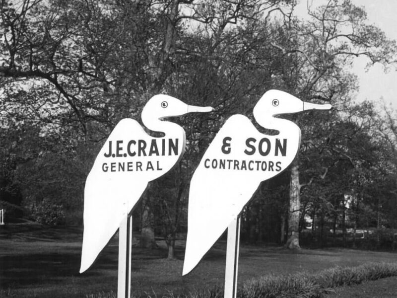Black and White Vintage Crain Construction Sign