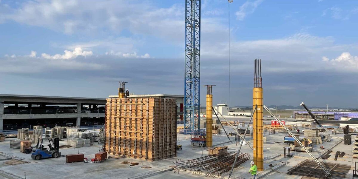 An aerial view during the construction of the BNA Hilton in Nashville, Tennessee