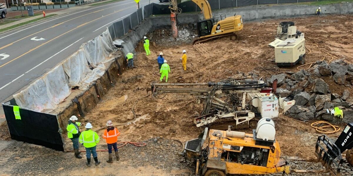 Construction workers busy doing dirt work at the Crestmoor site in Nashville